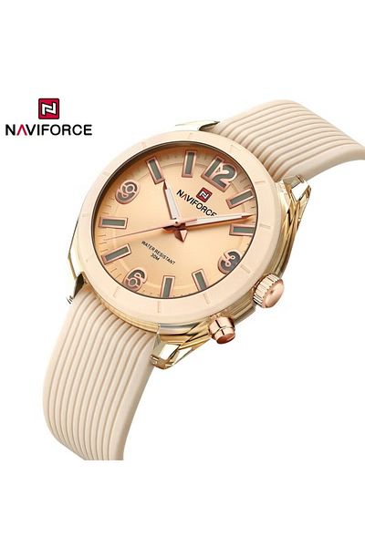Naviforce Elegant and Sophisticated Beige Analog Wrist Watch with Water Resistance and Durable Silicone Strap