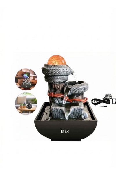 DLC Elegant Indoor Tabletop Water Fountain with LED Sphere & Rustic Design