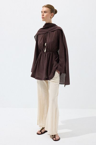 KUAD Bitter Brown Voile Tunic with Mobile Shawl