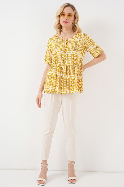 Bigdart Women's Patterned Short Sleeve Blouse 969 - Yellow
