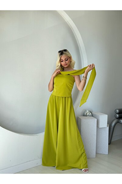 FEHUBLOOM Strapless Blouse Wide Leg Pants Set