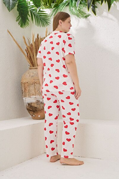 pijamacity Kadın Battal Beden Kısa Kollu Düğmeli Pijama Takımı