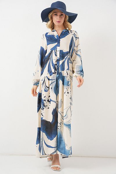 Bigdart Women's Patterned Long Hijab Dress 2585 - Navy Blue