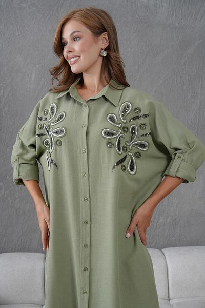 BURRASCA Oversize Linen Tunic with Embroidery