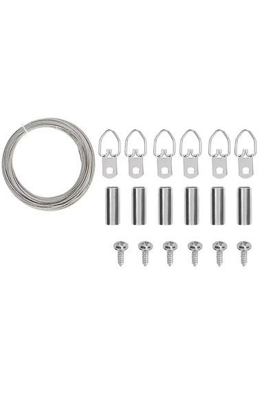 CHALA Set of 20 pieces, wire and accessories for hanging pictures Chala, stainless steel, silver