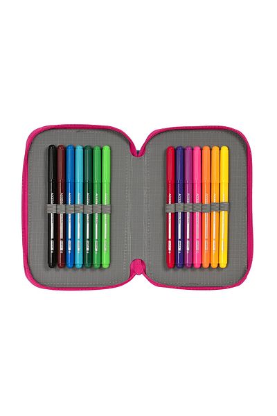 Pinypon Double Pencil Case Pinypon, Blue Pink, 12.5 x 19.5 x 4 cm, 28 Pieces