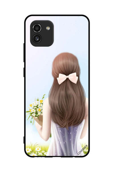 Covernex غطاء حماية لهاتف سامسونج جالاكسي A03 - فتاة جميلة تحمل الزهور