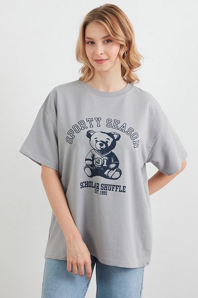 Fulla Moda Αρκουδάκι Τυπωμένο Oversize Τ-shirt