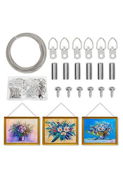 CHALA Set of 20 pieces, wire and accessories for hanging pictures Chala, stainless steel, silver