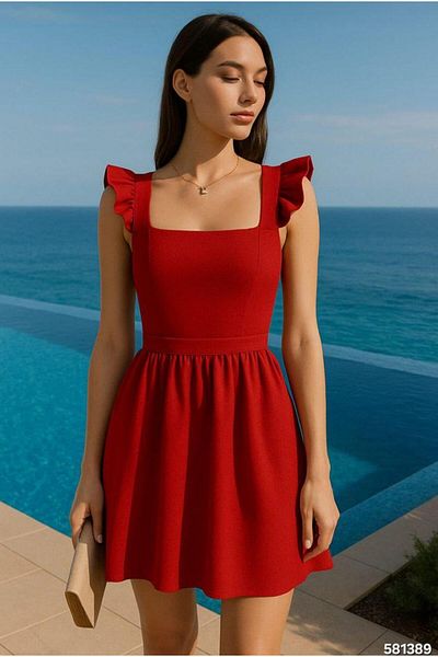 Modafeminen Crepe Fabric Back Low-Cut Mini Dress Evening Dress Homecoming Dress 581389 Red