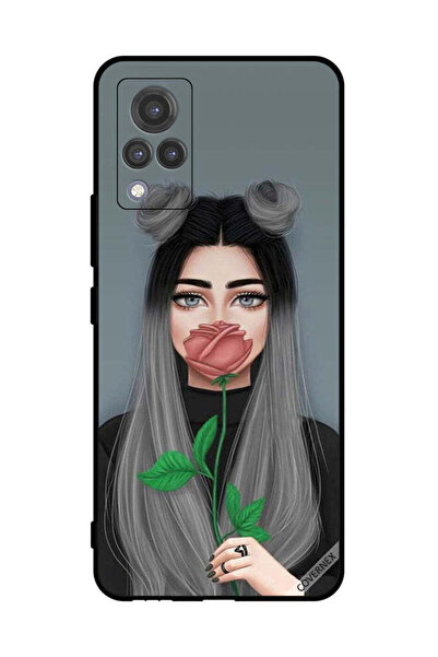 Covernex غطاء حماية لهاتف فيفو V21 5G، فتاة لطيفة تخفي فمها على شكل وردة
