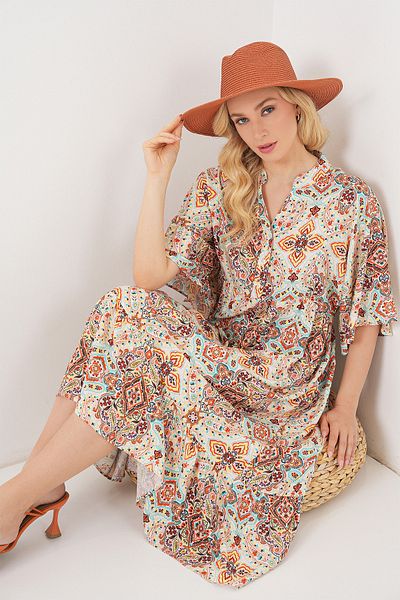 Bigdart Women's Patterned Short Sleeve Dress 2562 - Brown