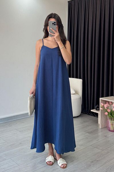 ECEMİ Aspen Petrol Blue Basic Strap Dress