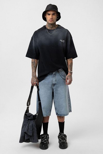 VAMOSCLO Washed Oversize T-Shirt with Writing Detail Black