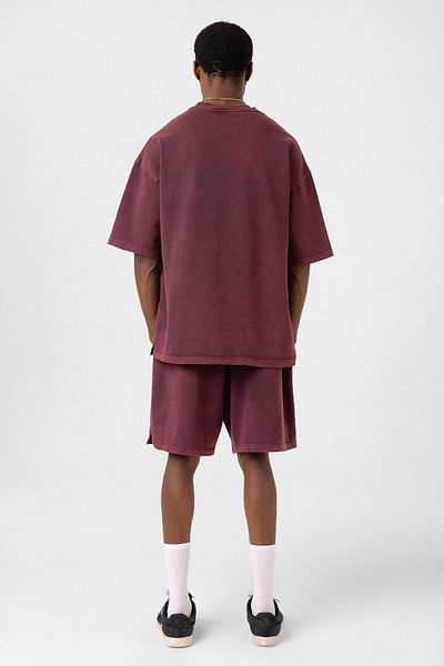 VAMOSCLO Basic Washed Oversize Shorts Set Claret Red
