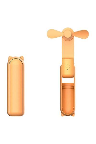 Optim Solution Mini ventilator, 3 niveluri de viteză, portabil de mână, baterie externă, design cu pisică, alimentare USB, portocaliu