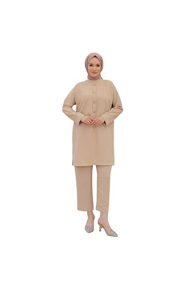 Armine Front Button Detailed Trousers Double Suit Beige 24Yt659