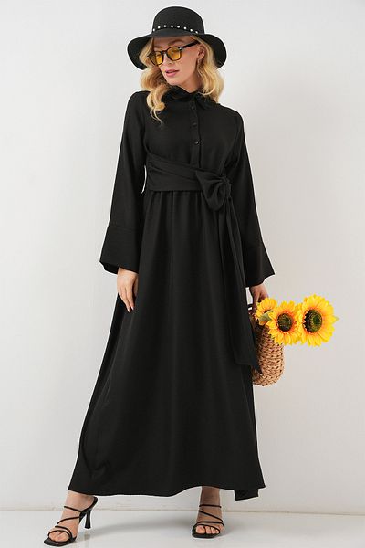Bigdart Women's Tie Front Linen Dress 2574 - Black
