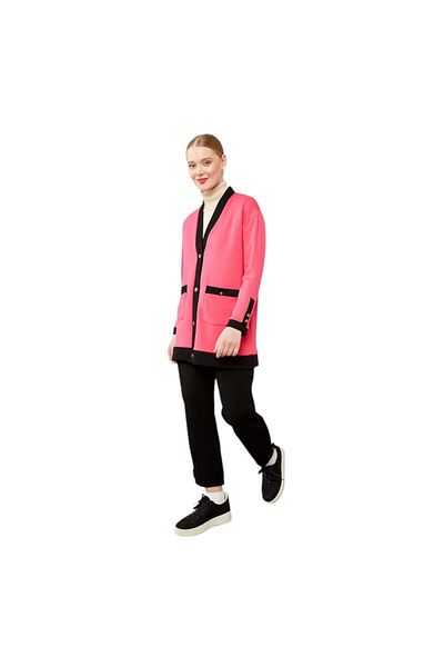 Levidor Fuchsia-Black Button Closure Cardigan Double Suit