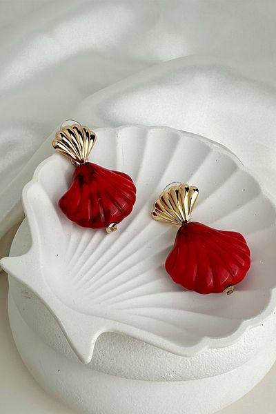 Modex Metal Detail Acrylic Seashell Earrings (5cm)