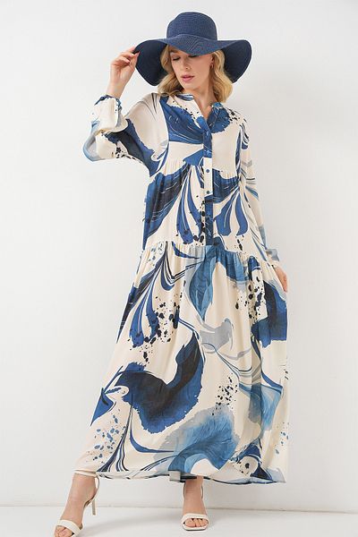 Bigdart Women's Patterned Long Hijab Dress 2585 - Navy Blue