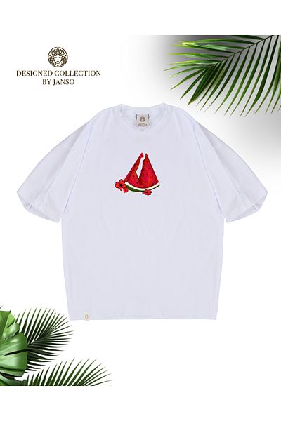 JANSO GROUP -Women Cotton Printed Palestine Watermelon Map Short Sleeve Tshirt Oversize Big Size