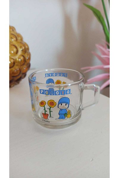 Hureggo Vintage Pocoyo Patterned Original Glass Cup with Handle