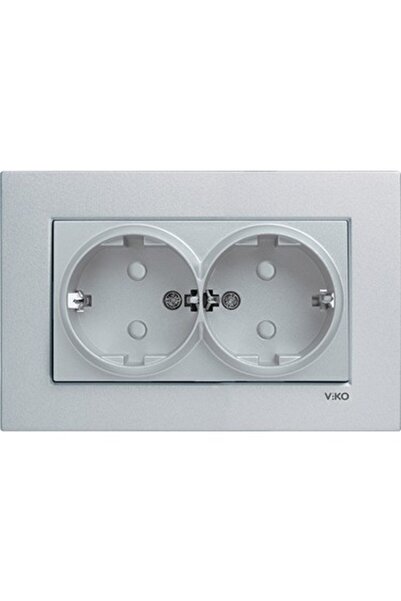 VİKO LİNNERA İKİLİ TOPRAKLI PRİZ GÜMÜŞ (ÇERÇEVE DAHİL)