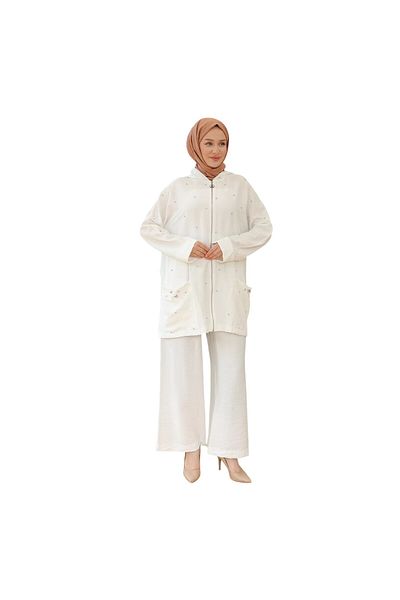 Armine Women's Stone Embroidered Pants White Suit – 24Yt698