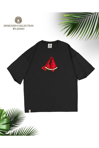 JANSO GROUP -Women Cotton Printed Palestine Watermelon Map Short Sleeve Tshirt Oversize Big Size