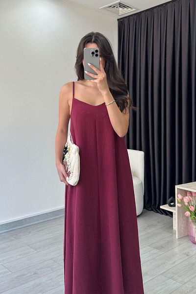 ECEMİ Aspen Burgundy Basic Strap Dress