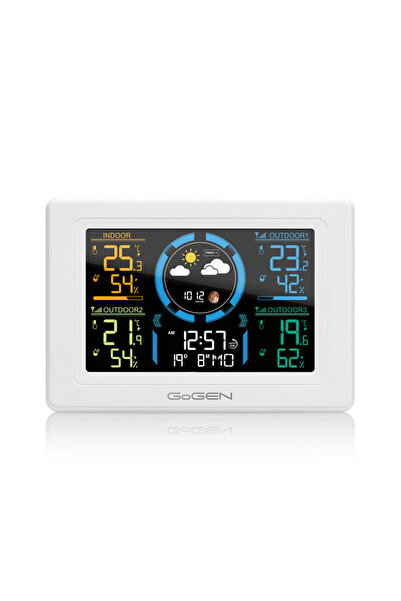 Gogen ME 3397 W indoor-outdoor weather station, color LCD, 3 sensors included, alarm clock, white