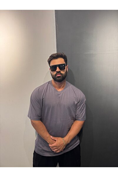 Bas Body FitnessWear Düz Baskısız Füme Penye Bisiklet Yaka Tişört