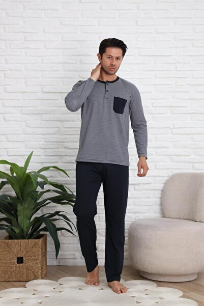 FENZO Men's Plaid Pocket Long Sleeve Pajama Set