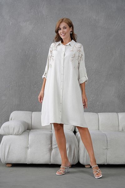 BURRASCA Oversize Linen Tunic with Embroidery