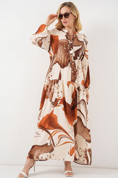 Bigdart Women's Patterned Long Hijab Dress 2585 - Brown