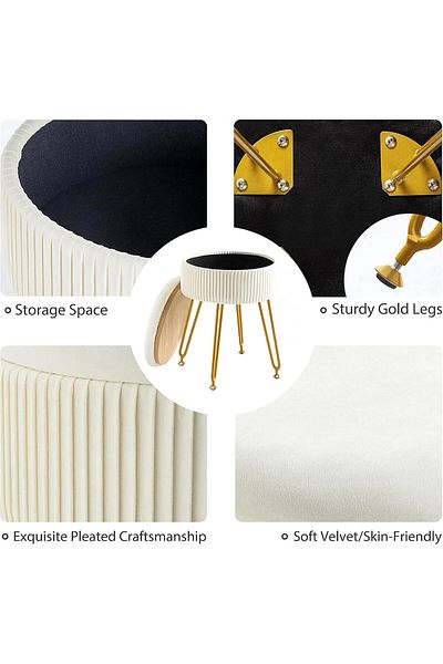 COOYA Velvet Vanity Stool Footrests,Small Ottoman Stool with Storage,with Metal Legs for Makeup Room,Room