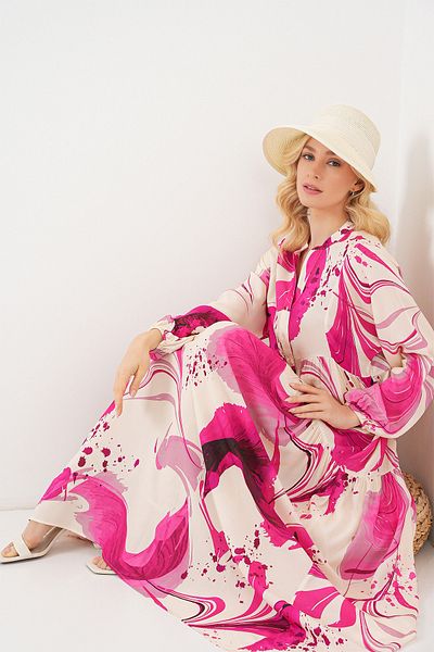 Bigdart Women's Patterned Long Hijab Dress 2585 - Fuchsia