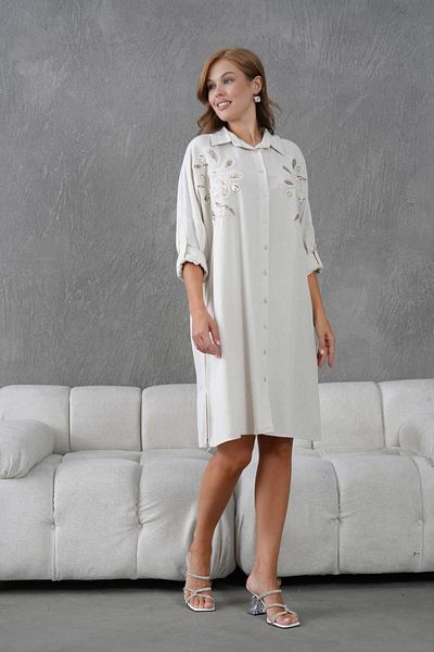 BURRASCA Oversize Linen Tunic with Embroidery