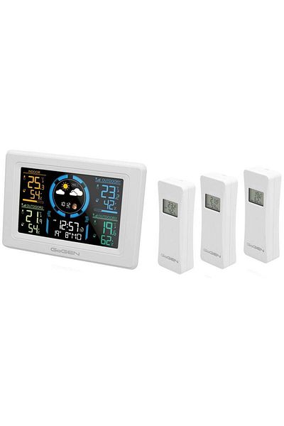 Gogen ME 3397 W indoor-outdoor weather station, color LCD, 3 sensors included, alarm clock, white