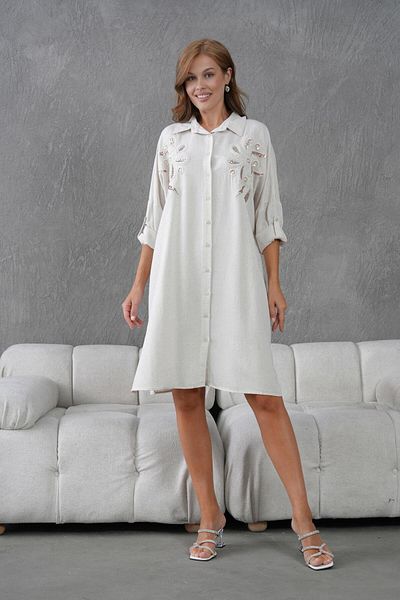 BURRASCA Oversize Linen Tunic with Embroidery