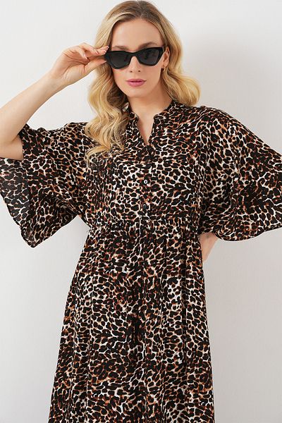 Bigdart Women's Patterned Short Sleeve Dress 2562 - C. Brown