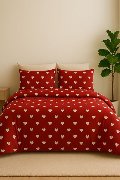 GARDEN ROOM Single Duvet Cover Set with Elastic Sheet Leyla Red - White