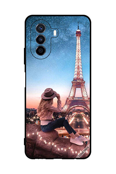 Covernex غطاء حماية لهاتف هواوي نوفا Y70 بتصميم فتاة القبعة وبرج إيفل