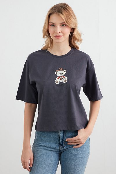 Fulla Moda Teddy Bear Printed Crew Neck Short Sleeve T-Shirt