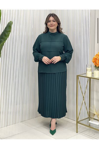 GK Set with Stone Embroidered Skirt with Sleeves