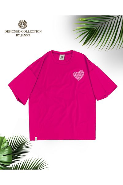 JANSO GROUP -Women Cotton Printed White Heart Short Sleeve Tshirt Oversize Big Size