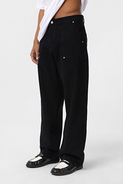 VAMOSCLO Cep Detaylı Baggy Fit Jean Siyah