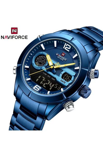 Naviforce Dual Display Stainless Steel Watch for Men with Analog and Digital Time Multifunctional Features