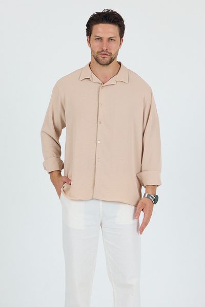 Trn JNS Ανδρικό πουκάμισο με υφή λινό oversize